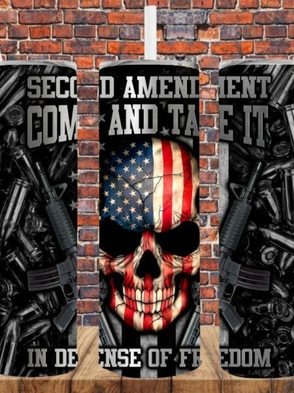 Sublimation TumblerSecond Amendment American Flag Skull Come & Take It